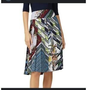 Tory Burch Pleated Silk Knee Length Multicolor Skirt Size: 12